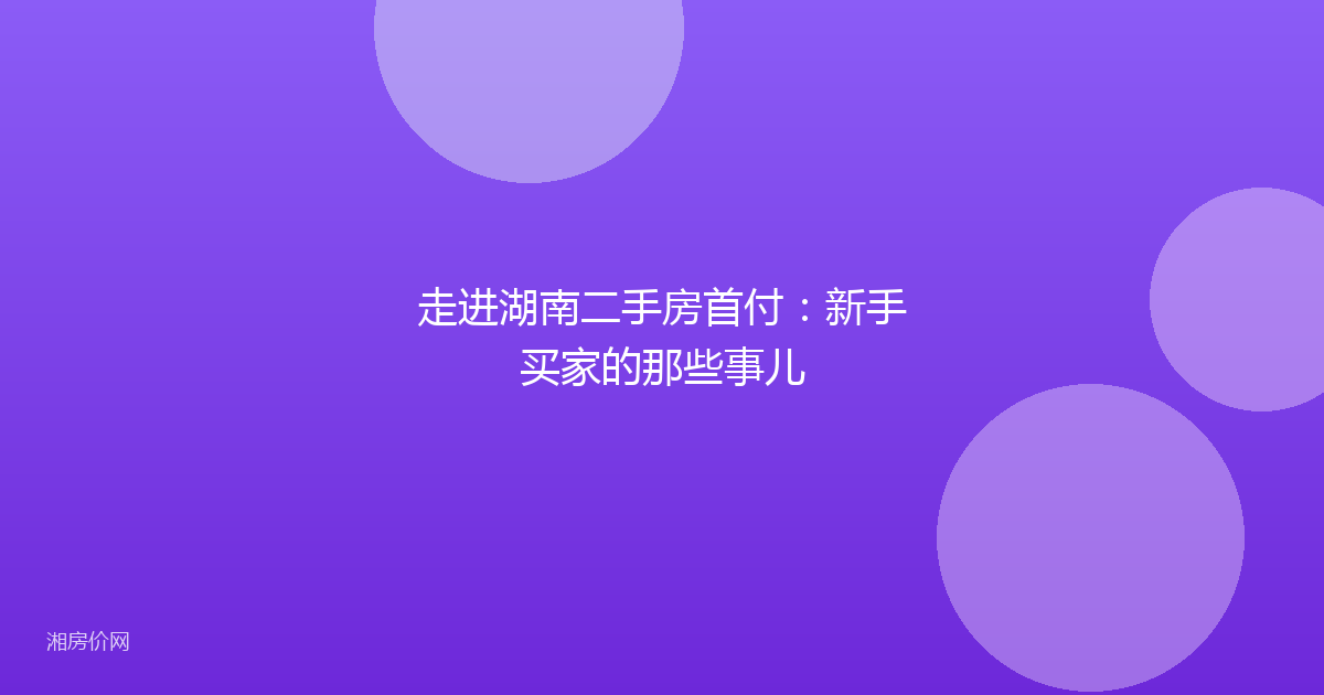 走进湖南二手房首付：新手买家的那些事儿